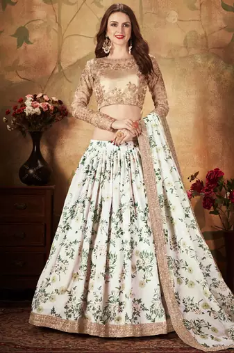 Stunning Off-White Floral Printed Embroidered Bridal Designer Lehenga Choli for Women Stylish