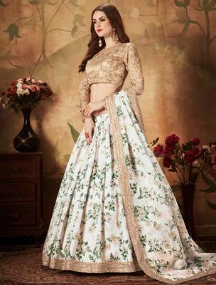 Stunning Off-White Floral Printed Embroidered Bridal Designer Lehenga Choli for Women Stylish 2