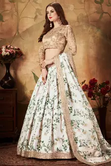 Stunning Off-White Floral Printed Embroidered Bridal Designer Lehenga Choli for Women Stylish