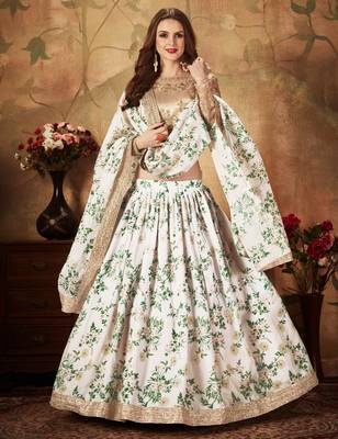 Stunning Off-White Floral Printed Embroidered Bridal Designer Lehenga Choli for Women Stylish 3