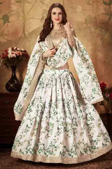 Stunning Off-White Floral Printed Embroidered Bridal Designer Lehenga Choli for Women Stylish