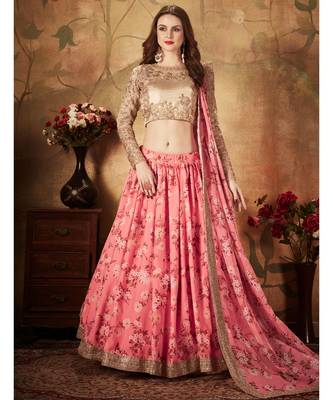 Stunning Pink Floral Printed Organza Wedding Designer Heavy Lehenga Choli for Women Stylish 1