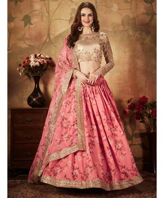 Stunning Pink Floral Printed Organza Wedding Designer Heavy Lehenga Choli for Women Stylish 3