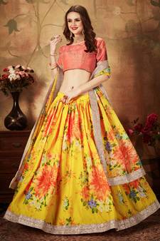 Yellow Floral Printed Heavy Wedding Designer Lehenga Choli for Women Stylish