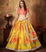 Yellow Floral Printed Heavy Wedding Designer Lehenga Choli for Women Stylish