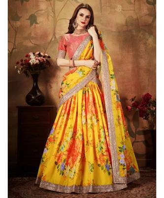 Yellow Floral Printed Heavy Wedding Designer Lehenga Choli for Women Stylish 2