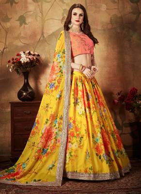 Yellow Floral Printed Heavy Wedding Designer Lehenga Choli for Women Stylish 3