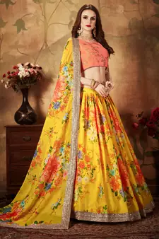 Yellow Floral Printed Heavy Wedding Designer Lehenga Choli for Women Stylish