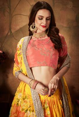 Yellow Floral Printed Heavy Wedding Designer Lehenga Choli for Women Stylish 4