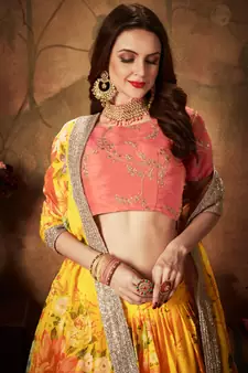 Yellow Floral Printed Heavy Wedding Designer Lehenga Choli for Women Stylish