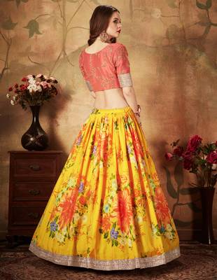 Yellow Floral Printed Heavy Wedding Designer Lehenga Choli for Women Stylish 5
