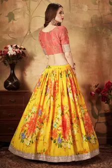 Yellow Floral Printed Heavy Wedding Designer Lehenga Choli for Women Stylish