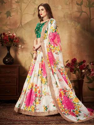 Off-white Amazing Floral Printed organza Wedding Designer Lehenga Choli for Women 2