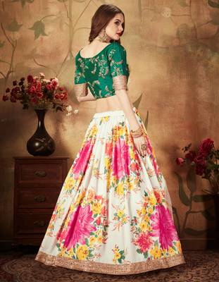 Off-white Amazing Floral Printed organza Wedding Designer Lehenga Choli for Women 4