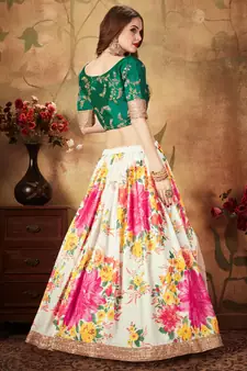 Off-white Amazing Floral Printed organza Wedding Designer Lehenga Choli for Women