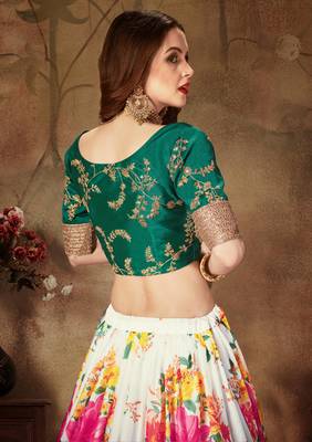 Off-white Amazing Floral Printed organza Wedding Designer Lehenga Choli for Women 5