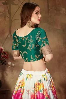 Off-white Amazing Floral Printed organza Wedding Designer Lehenga Choli for Women
