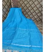 blue   Kota Linen Handloom linen Saree with zari border