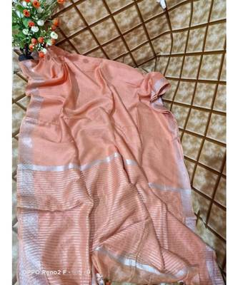 cream   Kota Linen Handloom linen Saree with zari border 1