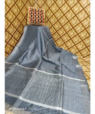 grey   Kota Linen Handloom linen Saree with zari border 1