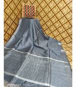 grey   Kota Linen Handloom linen Saree with zari border
