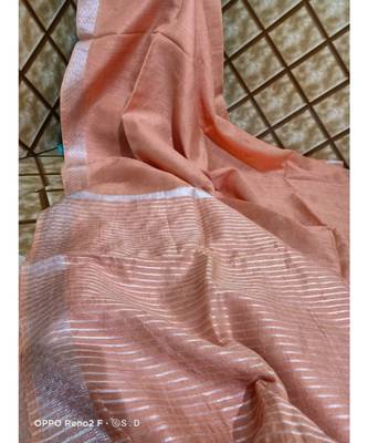 cream   Kota Linen Handloom linen Saree with zari border 1