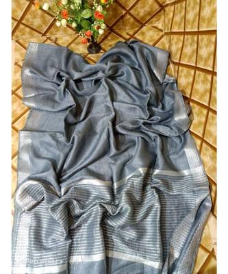 grey   Kota Linen Handloom linen Saree with zari border 1