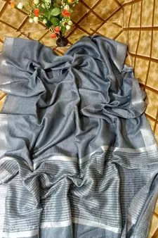 grey   Kota Linen Handloom linen Saree with zari border