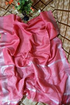 pink   Kota Linen Handloom linen Saree with zari border