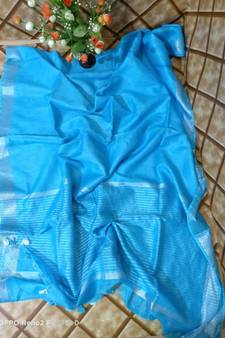 blue   Kota Linen Handloom linen Saree with zari border