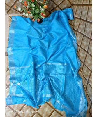 blue   Kota Linen Handloom linen Saree with zari border 1