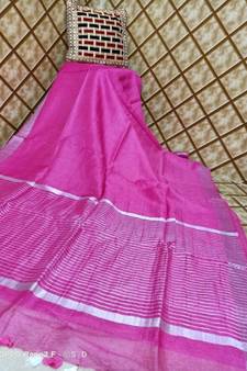 pink   Kota Linen Handloom linen Saree with zari border