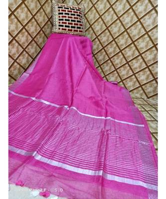 pink   Kota Linen Handloom linen Saree with zari border 1