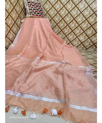 cream   Kota Linen Handloom linen Saree with zari border 1