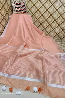 cream   Kota Linen Handloom linen Saree with zari border