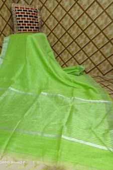 green   Kota Linen Handloom linen Saree with zari border
