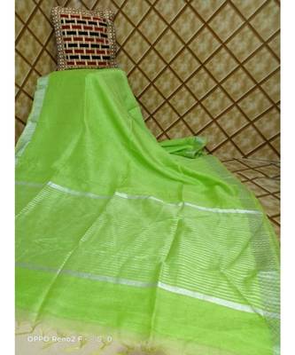 green   Kota Linen Handloom linen Saree with zari border 1