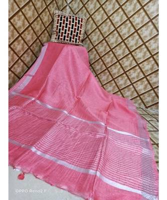pink   Kota Linen Handloom linen Saree with zari border 1