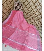 pink   Kota Linen Handloom linen Saree with zari border