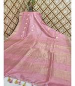 pink Kota Linen Handloom Saree with Zari Buta design