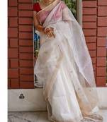 white Kota Linen Handloom Saree with Zari Buta design