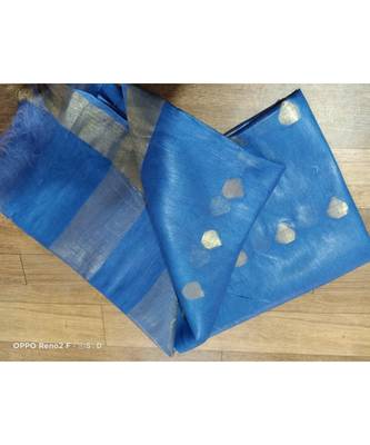 blue Kota Linen Handloom Saree with Zari Buta design 1