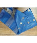 blue Kota Linen Handloom Saree with Zari Buta design