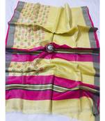 yellow Handcrafted tissue linen saree with jacquard woven design