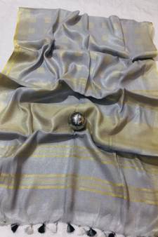 grey Handcrafted tissue linen saree with jacquard woven design