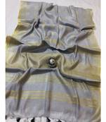 grey Handcrafted tissue linen saree with jacquard woven design