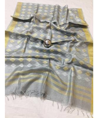 grey Handcrafted tissue linen saree with jacquard woven design 1