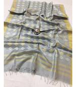 grey Handcrafted tissue linen saree with jacquard woven design