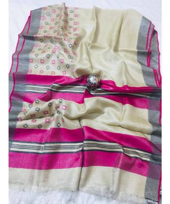 grey Handcrafted tissue linen saree with jacquard woven design 1
