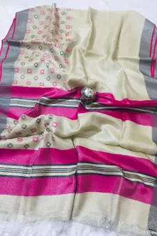 grey Handcrafted tissue linen saree with jacquard woven design
